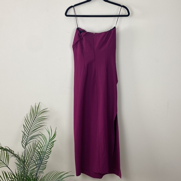 Zara Burgundy Strapless Midi Dress Draped Knot Detail sz XS Purple NWT - Picture 10 of 13